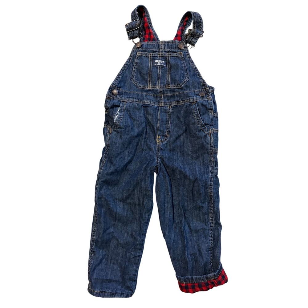OshKosh B'Gosh Vestbak Red Plaid Flannel Lined Bib Overalls size 4T Carpenter